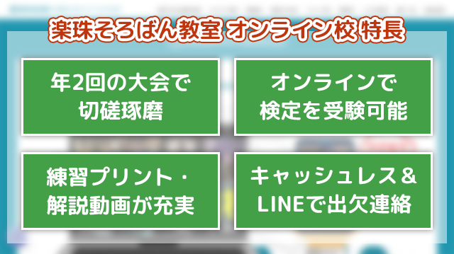 「楽珠そろばん教室オンライン校」の4つの特徴