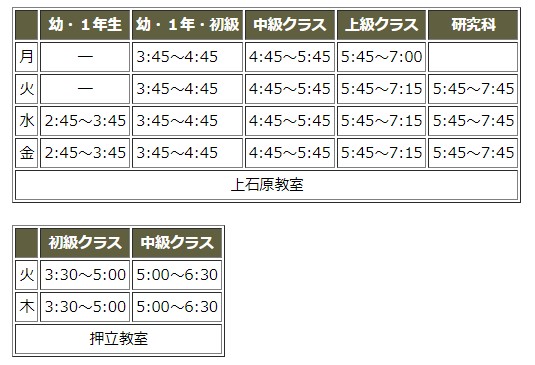 調布ソロバン教室の授業時間